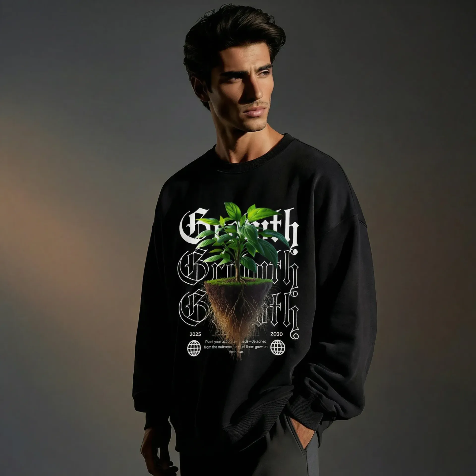 Growth Message Unisex Crewneck Sweatshirt | Eco-Friendly Design (Black, S)